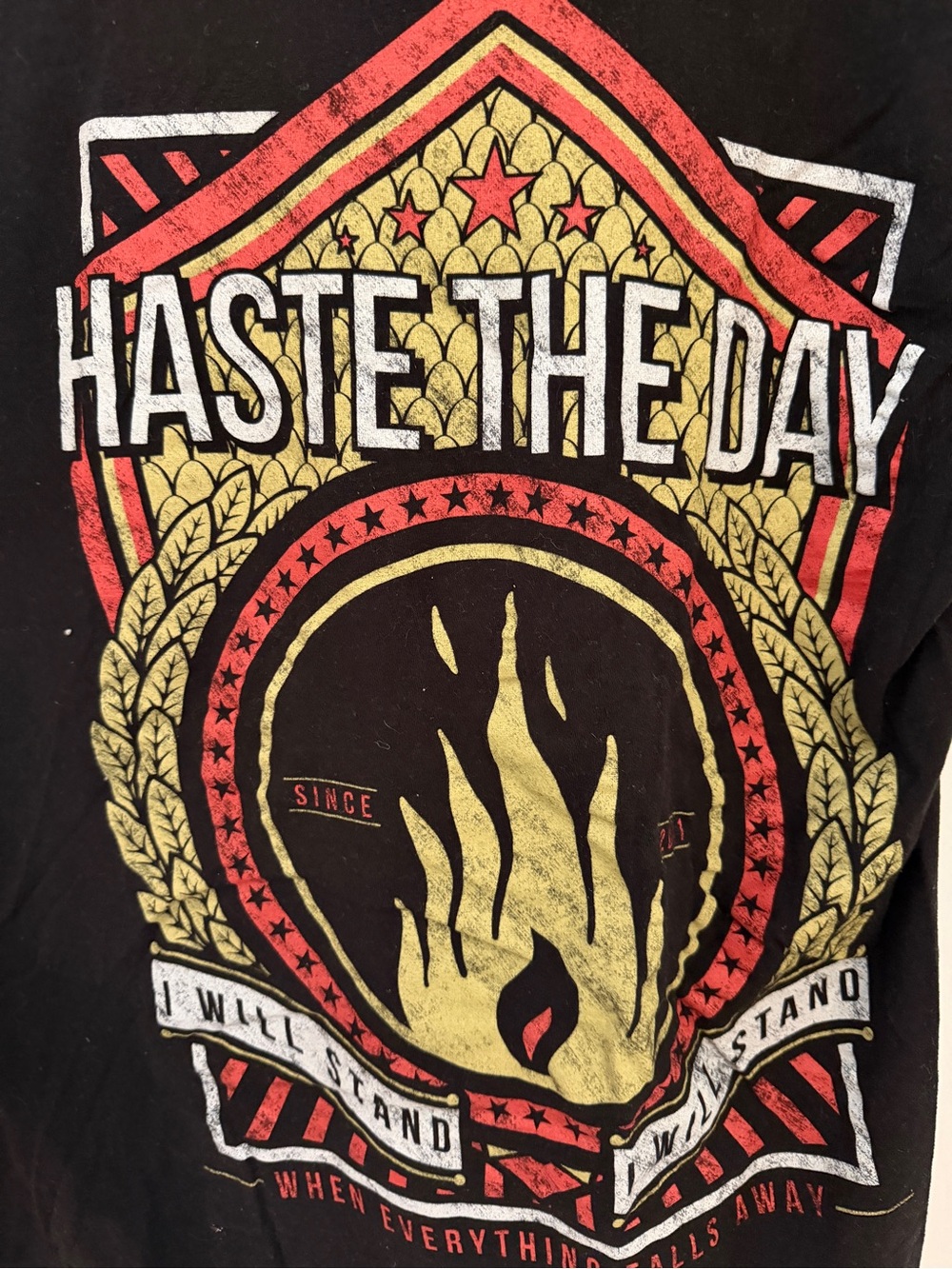 ‘Haste The Day’ Black Graphic Band Tee with Red & Gold Crest - Picture 2 of 2